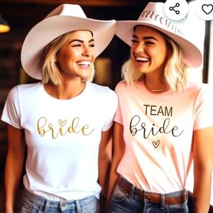 White Bride 100% Cotton T-Shirt with Gold Lettering - Size Small/Medium New